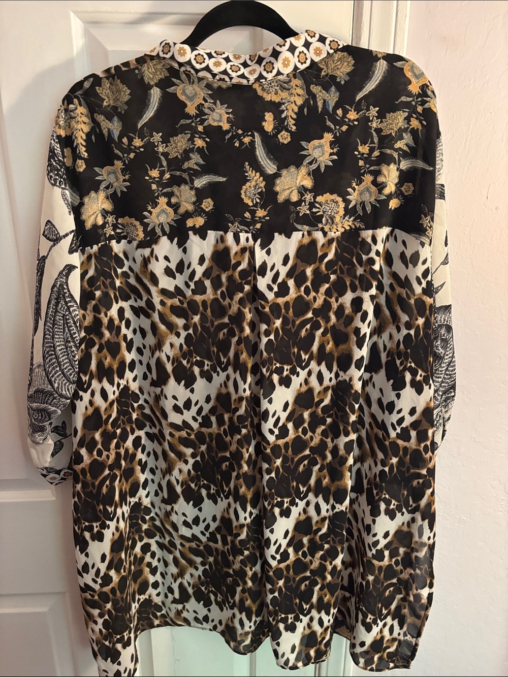 Rose & Olive Mixed-Print Button-Front Dress in Black, Brown & Cream - Picture 2 of 3
